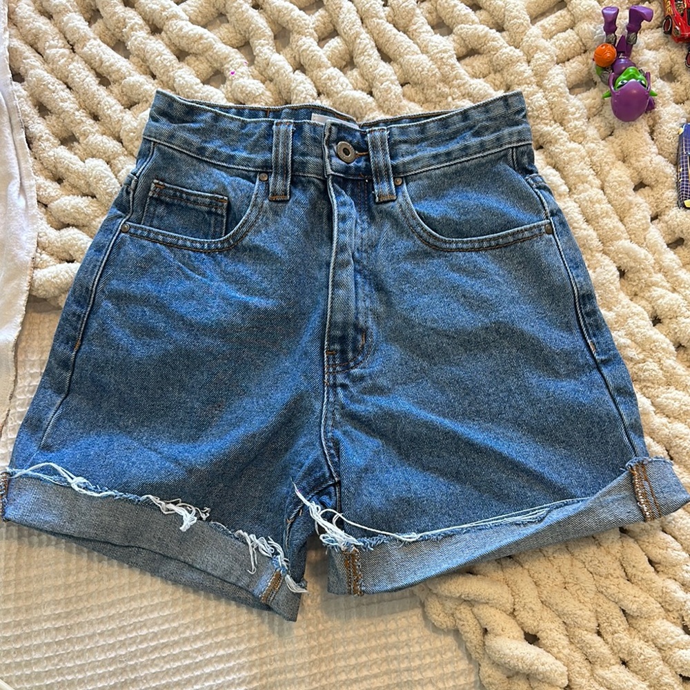 Cotton On Blue Jean Shorts High-Waisted Frayed Hem